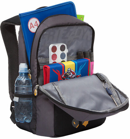 Рюкзак GRIZZLY школьный, анатомическая спинка, 2 отделения, для мальчиков, POP MUSIC, 39х26х19 см, RB-156-2/2