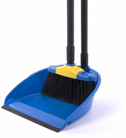 Совок со щеткой для уборки "ЛЕНИВКА XL" 24х22 см (зубчики для чистки щетины), щетка 16х8 см, рукоятки 80 см с еврорезьбой, LAIMA, 608212