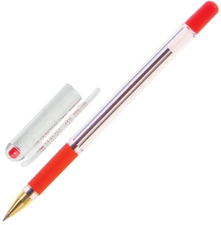 Ручка шариковая масляная с грипом MUNHWA "MC Gold", КРАСНАЯ, корпус прозрачный, узел 0,5 мм, линия письма 0,3 мм, BMC-03