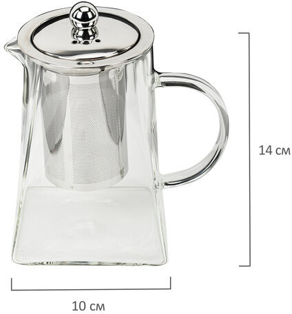 Чайник заварочный 950 мл, жаропрочное стекло, металлическая колба-заварник, DASWERK, 608647