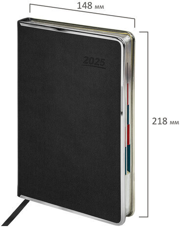 Ежедневник датированный 2025 А5 148х218 мм GALANT "Infinity Silver", под кожу, черный, 115720