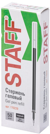 Стержень гелевый STAFF "Basic" GPR-229, 135 мм, ЧЕРНЫЙ, игольчатый узел 0,5 мм, линия 0,35 мм, 170229