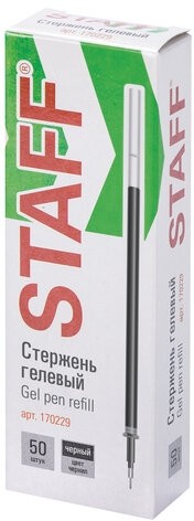 Стержень гелевый STAFF "Basic" GPR-229, 135 мм, ЧЕРНЫЙ, игольчатый узел 0,5 мм, линия 0,35 мм, 170229