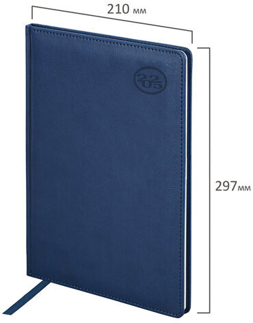 Еженедельник датированный 2025, БОЛЬШОЙ ФОРМАТ, 210х297 мм, А4, BRAUBERG "Favorite", под кожу, синий, 115941