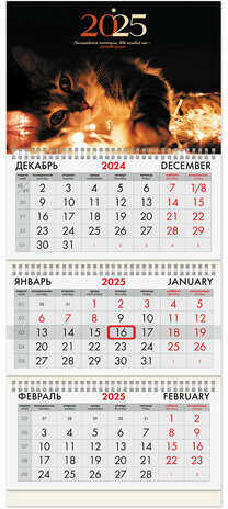 Календарь квартальный на 2025 г., 3 блока, 3 гребня, с бегунком, офсет, BRAUBERG, "Милый котик", 116099