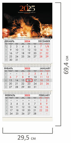 Календарь квартальный на 2025 г., 3 блока, 3 гребня, с бегунком, офсет, BRAUBERG, "Милый котик", 116099