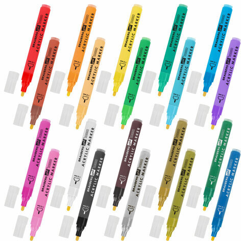 Маркеры акриловые для рисования и хобби, 20 ярких цветов, линия 1-2 мм, BRAUBERG ART CLASSIC, 152524