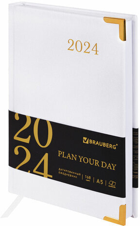 Ежедневник датированный 2024 А5 138x213 мм BRAUBERG "Senator", под кожу, белый, 114888