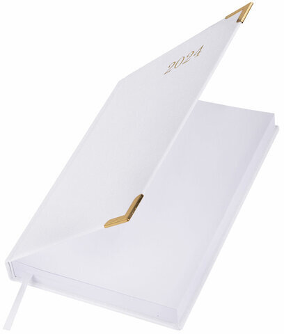 Ежедневник датированный 2024 А5 138x213 мм BRAUBERG "Senator", под кожу, белый, 114888