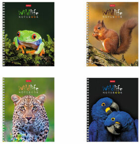 Тетрадь А5, 80 л., HATBER гребень, клетка, обложка картон, &quot;ЗОО_мир&quot; (4 вида в спайке), 80Т5В1гр