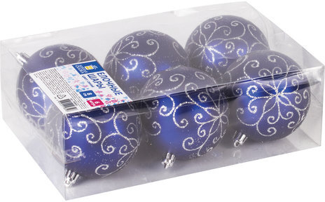 Шары ёлочные 6 шт., 8 см, "Basic Art", пластик, цвет: синий/белый, ЗОЛОТАЯ СКАЗКА, 590892