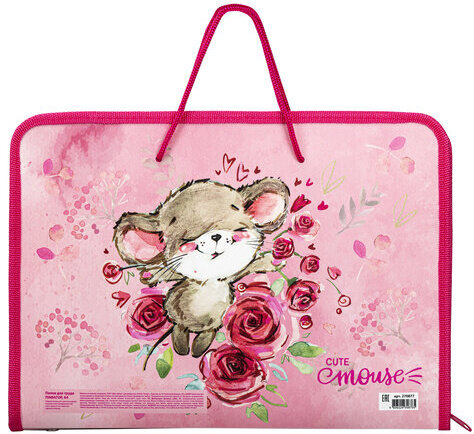 Папка для труда на молнии с ручками ПИФАГОР А4, 1 отделение, пластик, органайзер, "Mouse", 270877