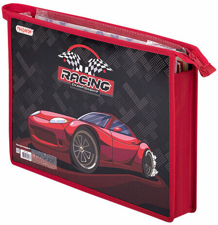 Папка для тетрадей ПИФАГОР А4, 1 отделение, картон/пластик, на молнии, "Rocker Car", 271438