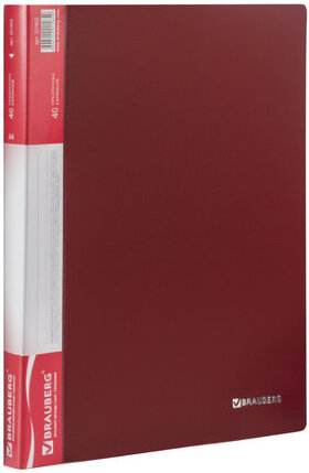Папка 40 вкладышей BRAUBERG стандарт, красная, 0,7 мм, 221602