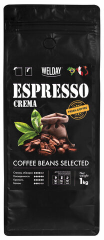 Кофе в зернах WELDAY (ВЭЛДЭЙ) "ESPRESSO Crema" 1 кг, 623439, УТ000015180