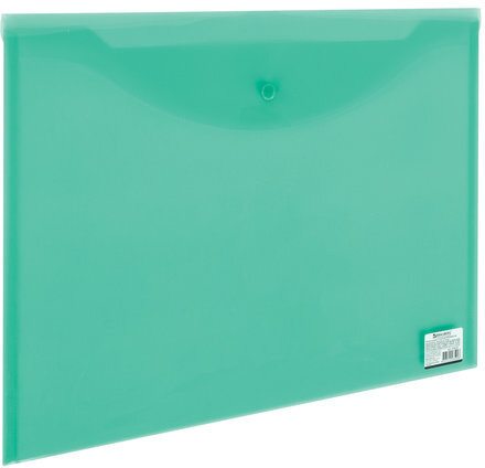 Папка-конверт с кнопкой БОЛЬШОГО ФОРМАТА (305х435 мм), А3, прозрачная, зеленая, 0,18 мм, BRAUBERG, 224033