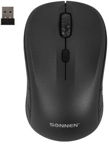 Мышь беспроводная SONNEN V-111, USB, 800/1200/1600 dpi, 4 кнопки, оптическая, черная, 513518