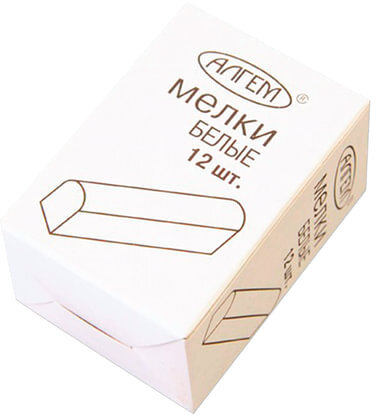 Мел белый АЛГЕМ, набор 12 шт., квадратный, НМБ-12