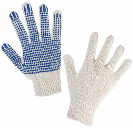 Перчатки хлопчатобумажные эконом, КОМПЛЕКТ 100 пар, 10 класс, 26-28 г, 83 текс, С ПВХ, LAIMA ЭКОНОМ, БЕЛЫЕ, 608680