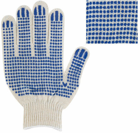 Перчатки хлопчатобумажные эконом, КОМПЛЕКТ 100 пар, 10 класс, 26-28 г, 83 текс, С ПВХ, LAIMA ЭКОНОМ, БЕЛЫЕ, 608680