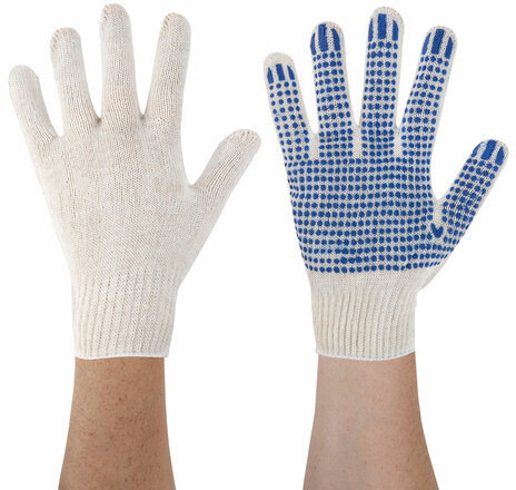 Перчатки хлопчатобумажные эконом, КОМПЛЕКТ 100 пар, 10 класс, 26-28 г, 83 текс, С ПВХ, LAIMA ЭКОНОМ, БЕЛЫЕ, 608680