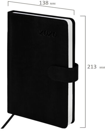 Ежедневник датированный 2026 А5 138x213 мм, BRAUBERG "Legend", под кожу, застежка, черный, 117070
