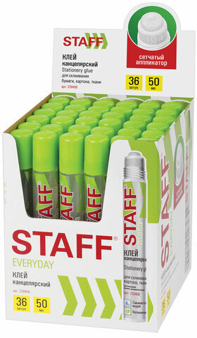 Клей канцелярский STAFF EVERYDAY, 50 мл, сетчатый аппликатор, 228408