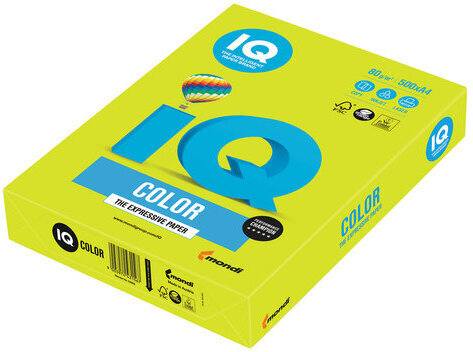 Бумага цветная IQ color, А4, 80 г/м2, 500 л., неон, зеленая, NEOGN
