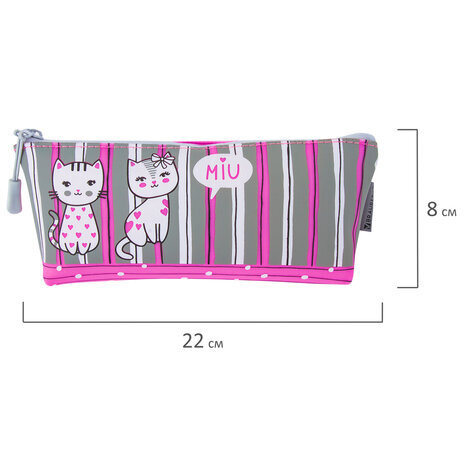 Пенал-косметичка BRAUBERG треугольный, мягкий, "Kittens", 22х3х8 см, 229255