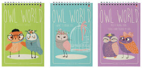 Блокнот А5, 40 л., гребень, ламинированный картон, клетка, Альт, &quot;Совы&quot;, (5 видов), 3-40-024