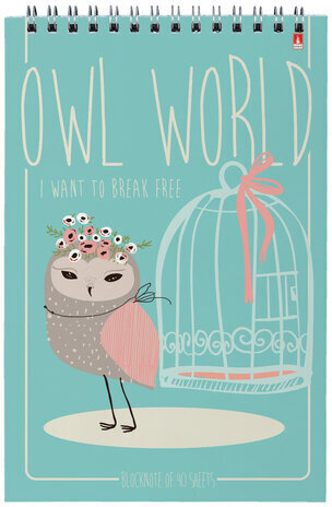 Блокнот А5, 40 л., гребень, ламинированный картон, клетка, Альт, "Совы", (5 видов), 3-40-024