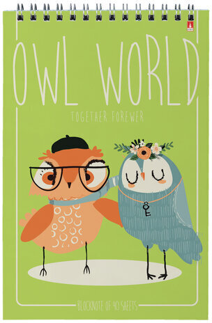 Блокнот А5, 40 л., гребень, ламинированный картон, клетка, Альт, "Совы", (5 видов), 3-40-024