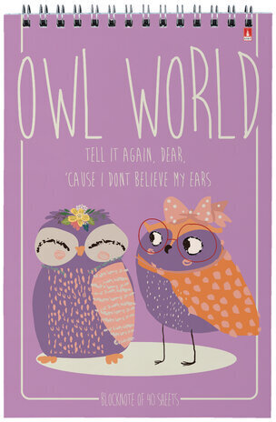 Блокнот А5, 40 л., гребень, ламинированный картон, клетка, Альт, "Совы", (5 видов), 3-40-024