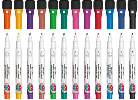 Маркеры на магните со стирателем для белой доски и планера, 12 ЦВЕТОВ, BRAUBERG POP-ART, 1-2 мм, 152568