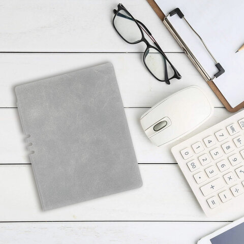 Тетрадь А5 (175х215 мм), BRAUBERG "NEBRASKA", 96 л., под кожу, клетка, серый, 113415