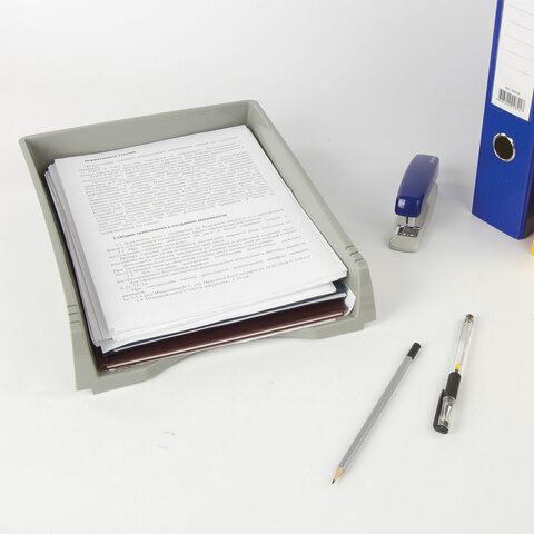 Лоток горизонтальный для бумаг STAFF "Profit", A4 (330х260х60 мм), полипропилен, серый, 237270