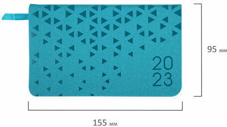 Еженедельник датированный 2023 МАЛЫЙ ФОРМАТ 95х155 мм А6, BRAUBERG "Glance", под кожу, бирюзовый, 113975
