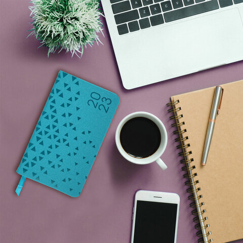 Еженедельник датированный 2023 МАЛЫЙ ФОРМАТ 95х155 мм А6, BRAUBERG "Glance", под кожу, бирюзовый, 113975