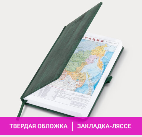 Ежедневник датированный 2023 А5 138x213 мм BRAUBERG "Wood", под кожу, зеленый, 114078