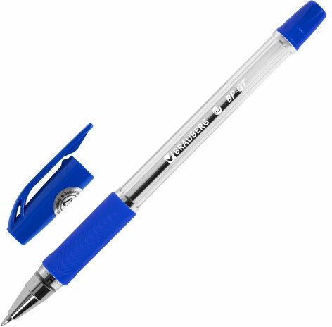 Ручка шариковая BRAUBERG "BP-GT", СИНЯЯ, корпус прозрачный, евронаконечник 0,7 мм, линия письма 0,35 мм, 144004