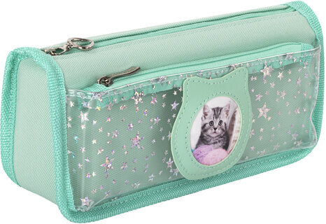 Пенал-косметичка ЮНЛАНДИЯ, 2 отделения, полиэстер, "Kitty", мятный, 21х6х9 см, 270262