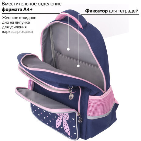Рюкзак ЮНЛАНДИЯ COMPLETE с пеналом в комплекте, эрго-спинка, "Pink bow", 42х29х14 см, 229972