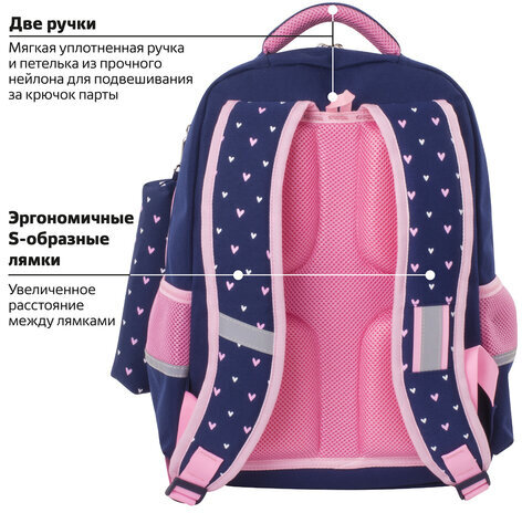 Рюкзак ЮНЛАНДИЯ COMPLETE с пеналом в комплекте, эрго-спинка, "Pink bow", 42х29х14 см, 229972