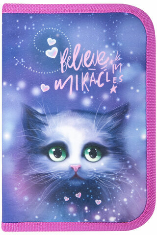 Пенал BRAUBERG, 1 отделение, 2 откидные планки, полиэстер, 21х14 см, "Believe in miracles", 270716
