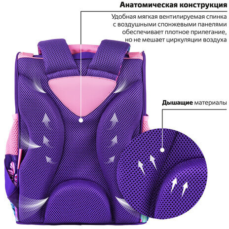 Ранец ПИФАГОР BASIC, 1 отделение, 3 кармана, эргономичная спинка, "Butterflies", 35х28х18 см, 270683