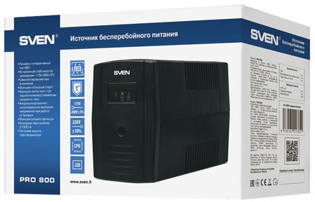 Источник бесперебойного питания SVEN Pro 800, 800VA (480W), 2 евророзетки, SV-013851
