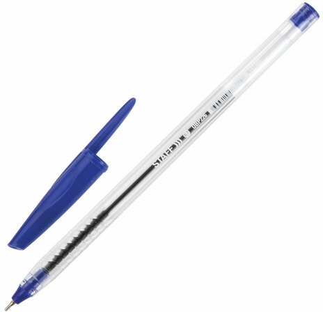 Ручка шариковая масляная STAFF "EVERYDAY" OBP-226, СИНЯЯ, корпус прозрачный, игольчатый узел 0,7 мм, линия письма 0,35 мм, 141705