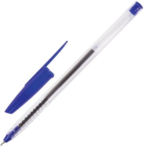 Ручка шариковая масляная STAFF "EVERYDAY" OBP-226, СИНЯЯ, корпус прозрачный, игольчатый узел 0,7 мм, линия письма 0,35 мм, 141705