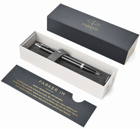 Ручка шариковая PARKER "IM Core Black Lacquer CT", корпус черный глянцевый лак, хромированные детали, синяя, 1931665