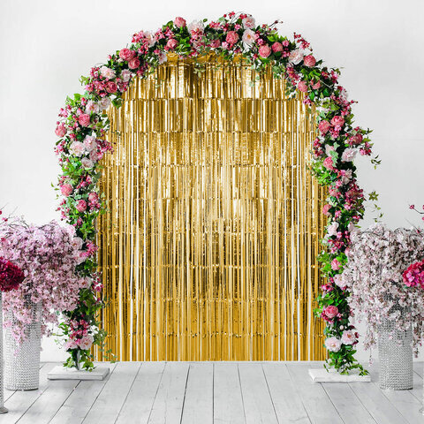 Дождик-занавес для праздника и фотозоны, длина 2 м, ширина 1 м, золотистый, ЗОЛОТАЯ СКАЗКА, 592050